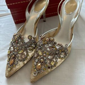 Rene Caovilla Gold Lace Bridal Shoes with Gems Size 41.5 (US 11.5)